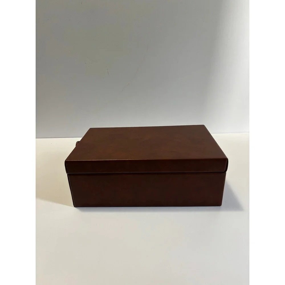 Brown Faux Leather Storage Box with Snap Closure Organizer Case